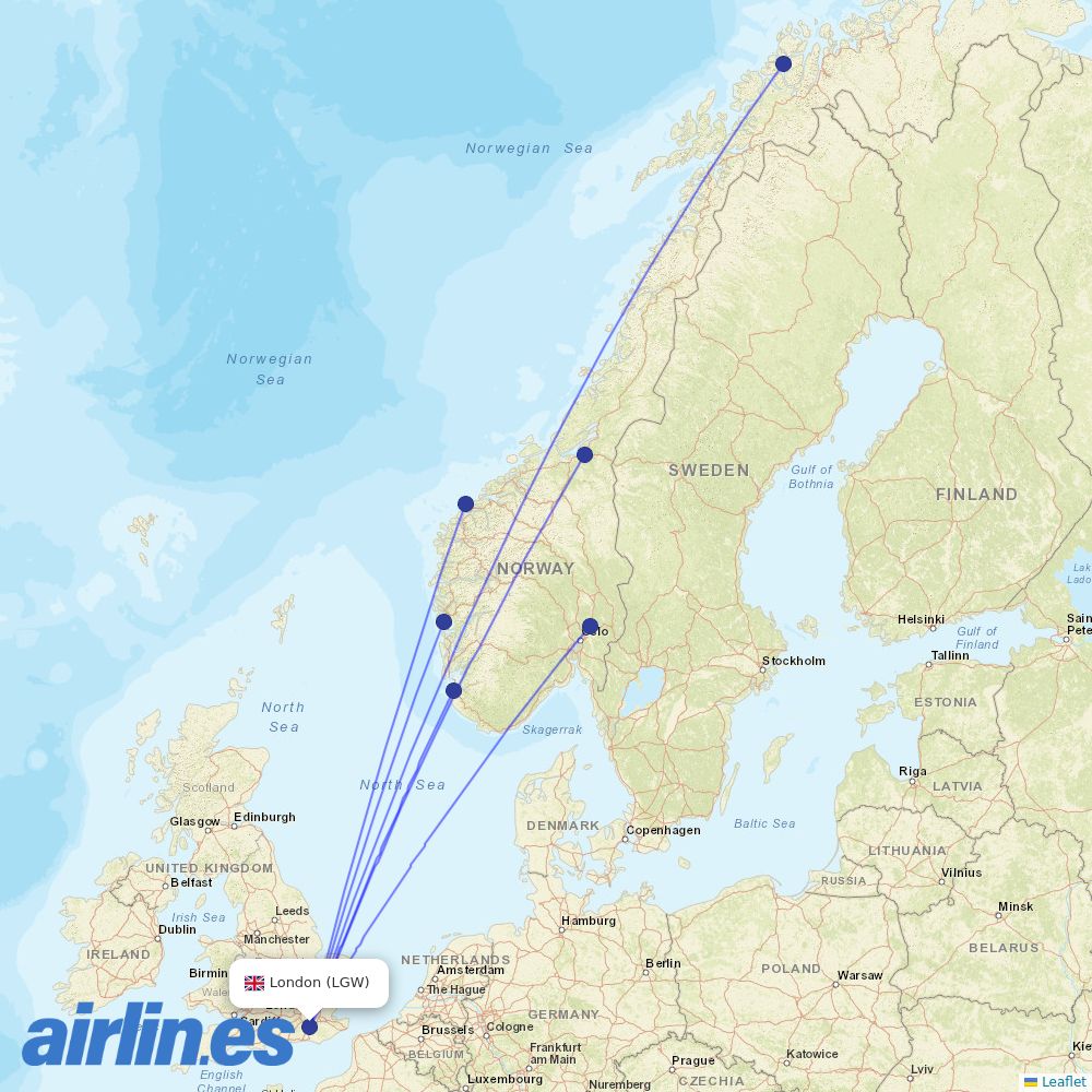 Norwegian at LGW route map