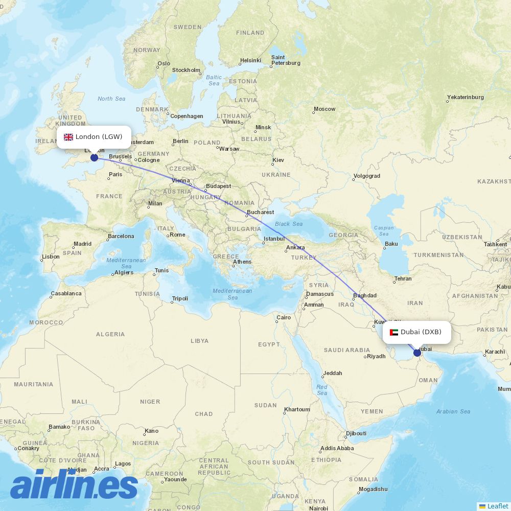 Emirates at LGW route map