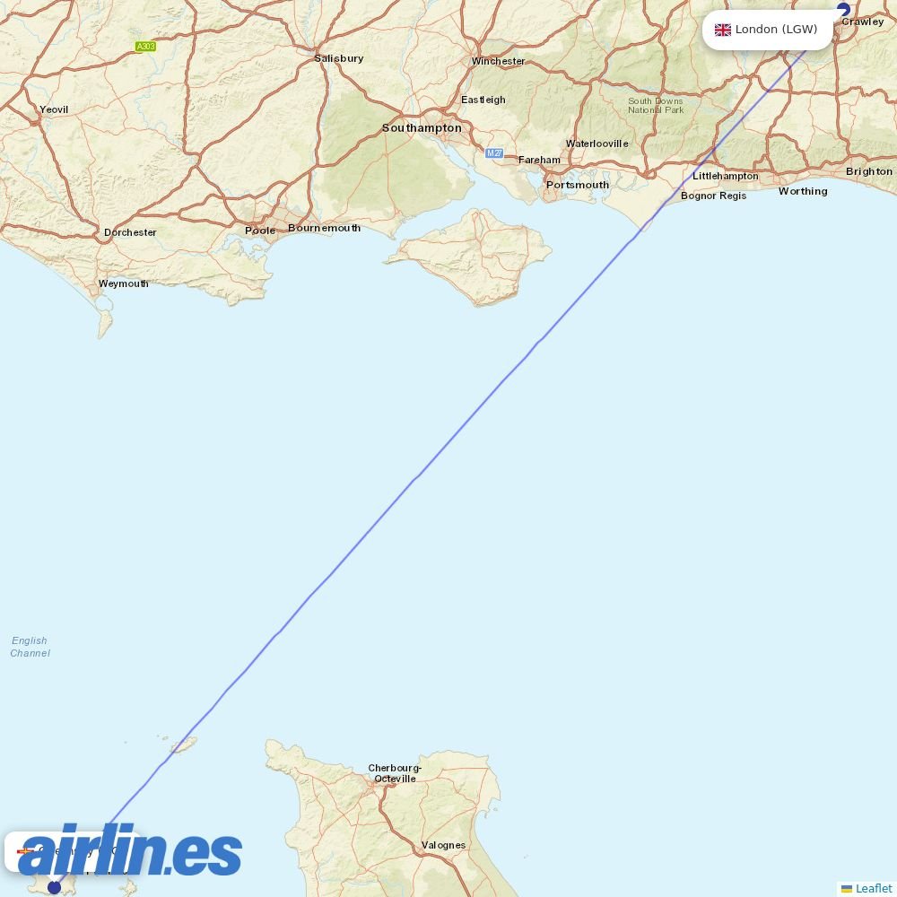 Aurigny at LGW route map