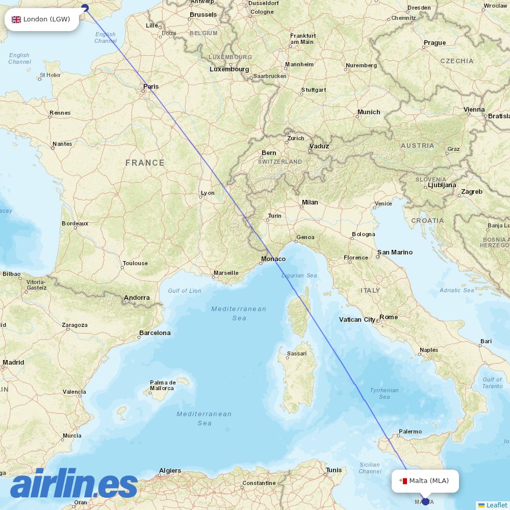 KM Malta Airlines at LGW route map