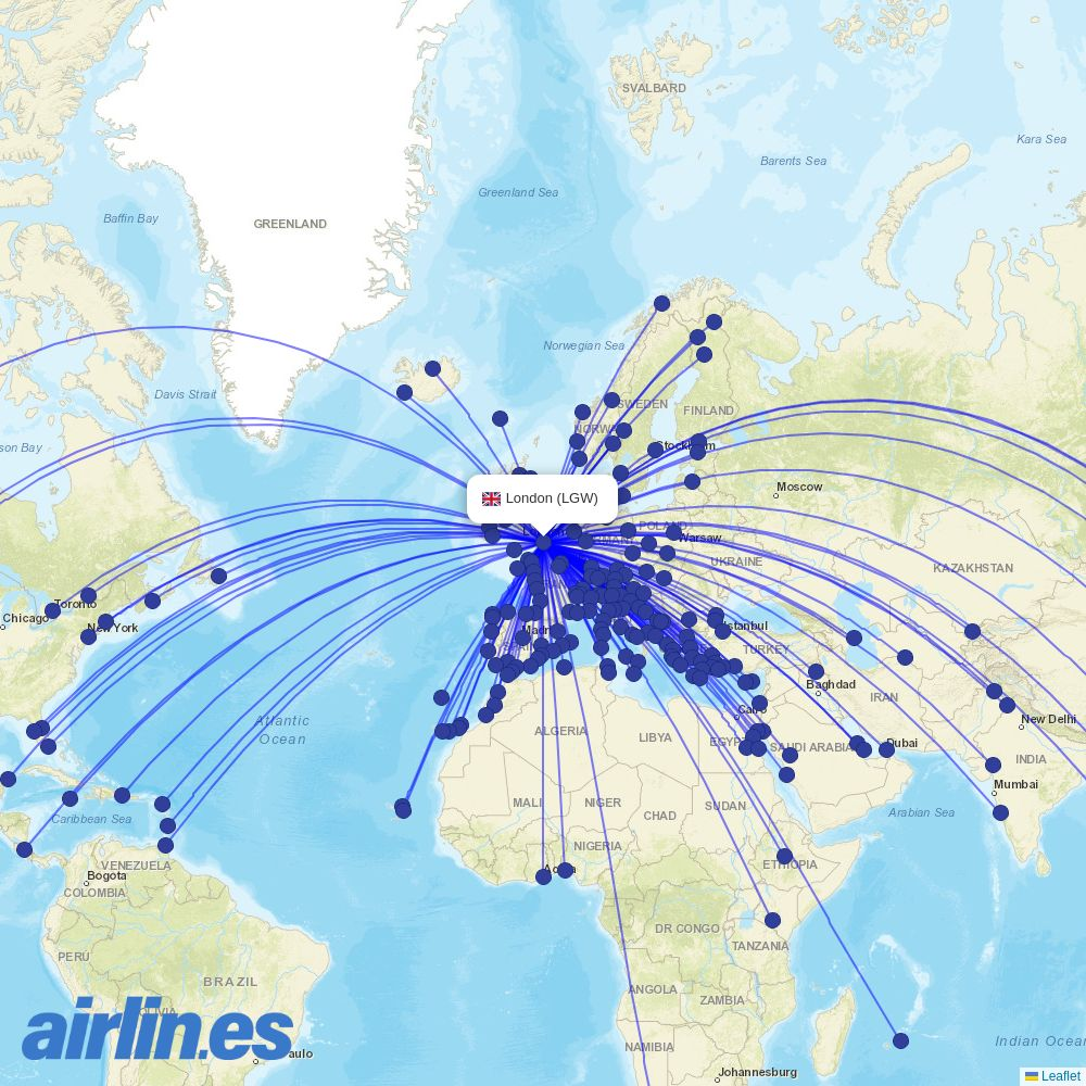 Atlantic Airways at LGW route map