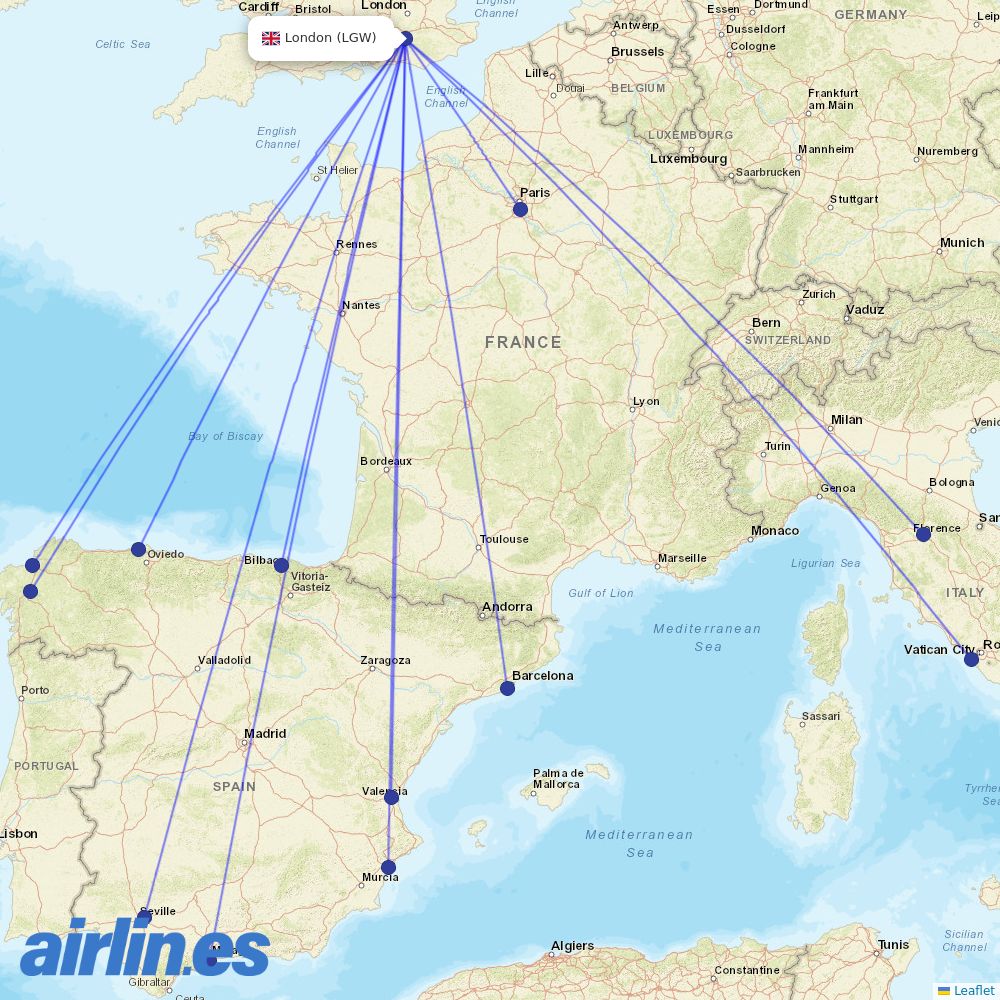 Vueling at LGW route map