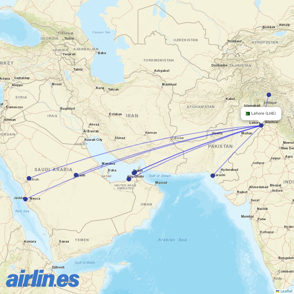 Airblue at LHE route map