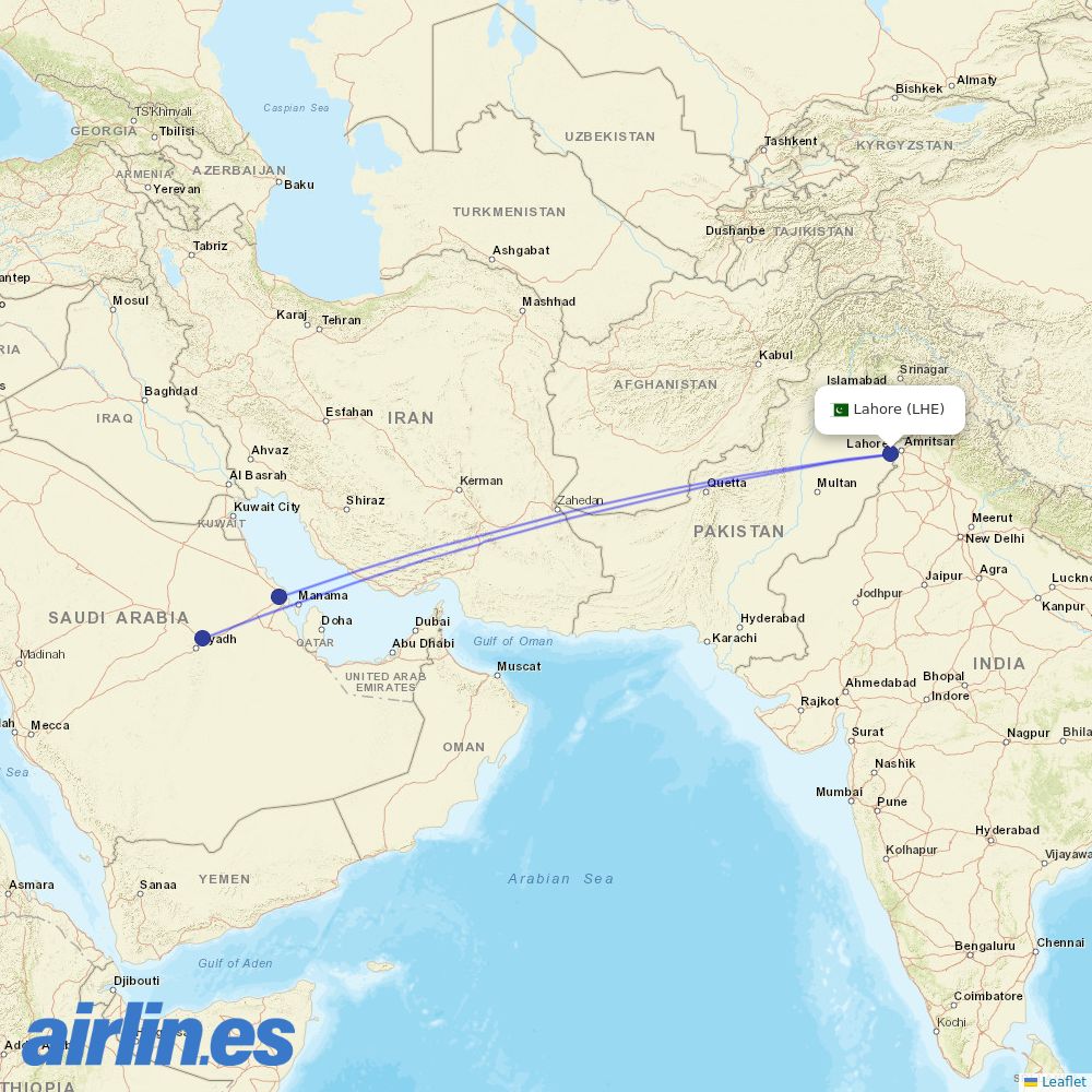 Flynas from Allama Iqbal International destination map