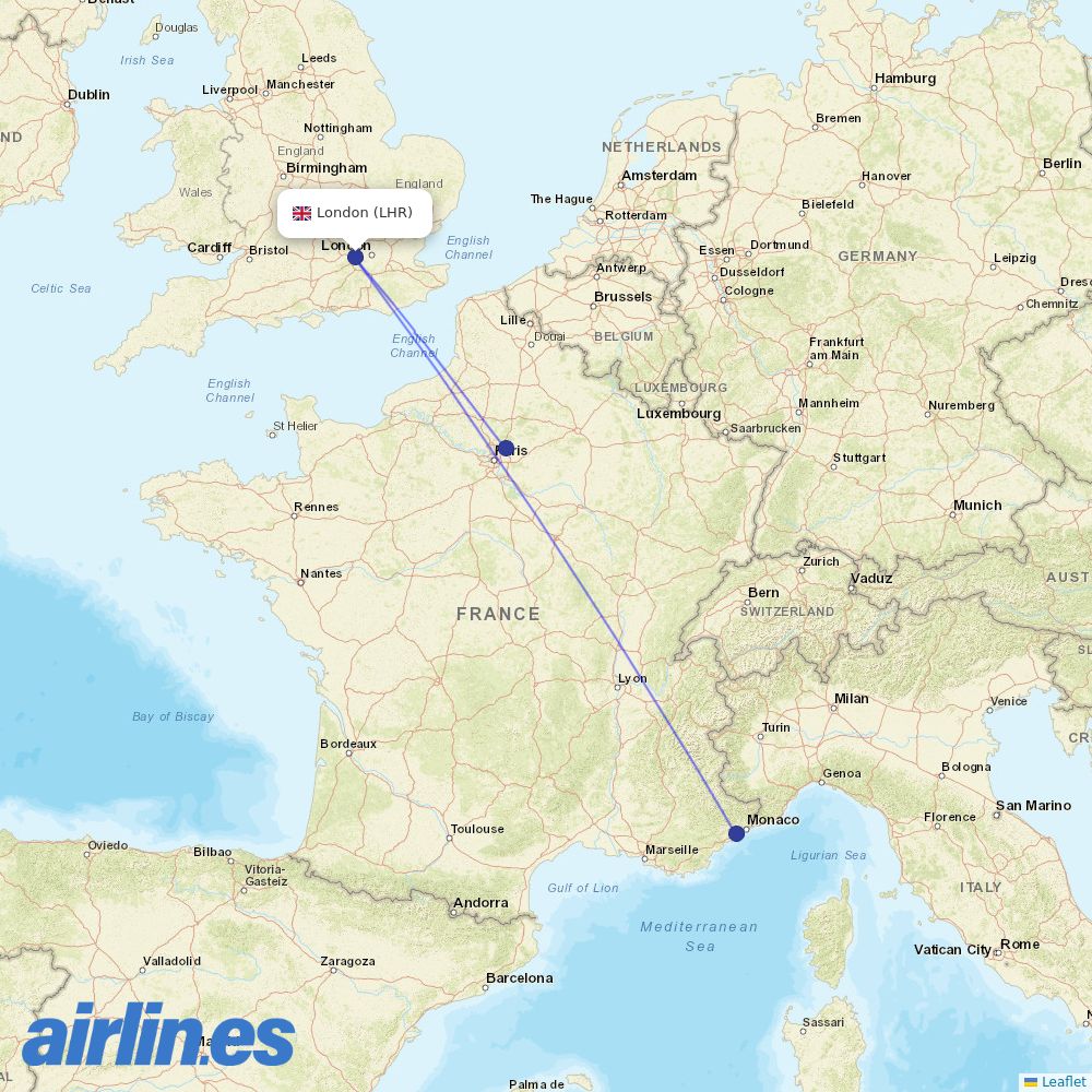 Air France at LHR route map