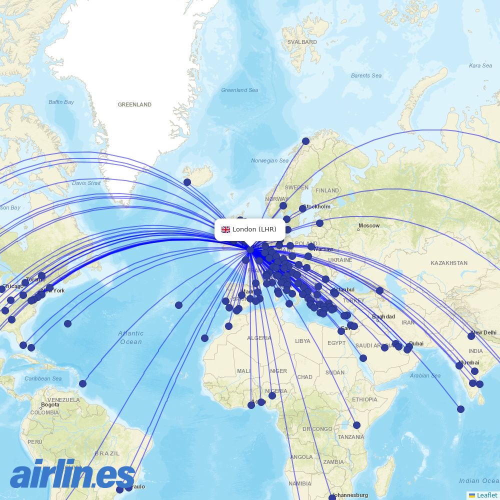 British Airways at LHR route map