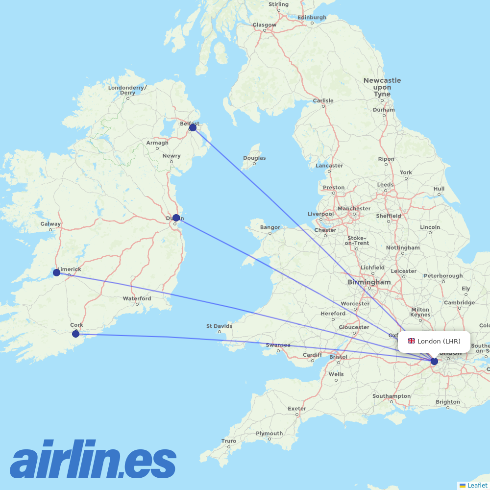 Aer Lingus at LHR route map