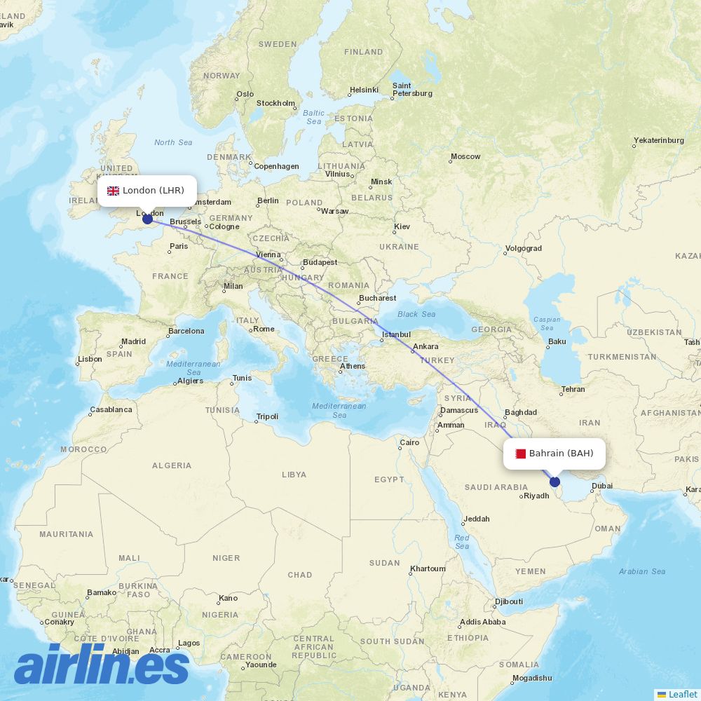 Gulf Air at LHR route map