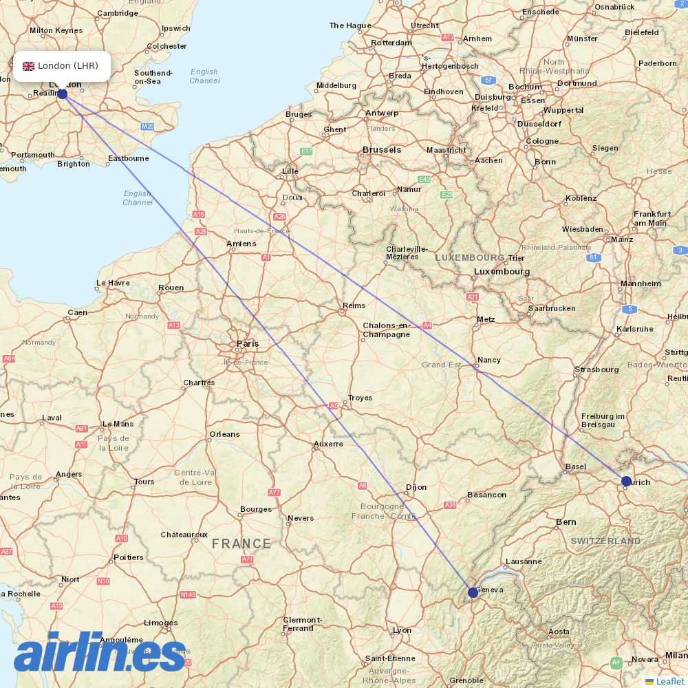 SWISS at LHR route map