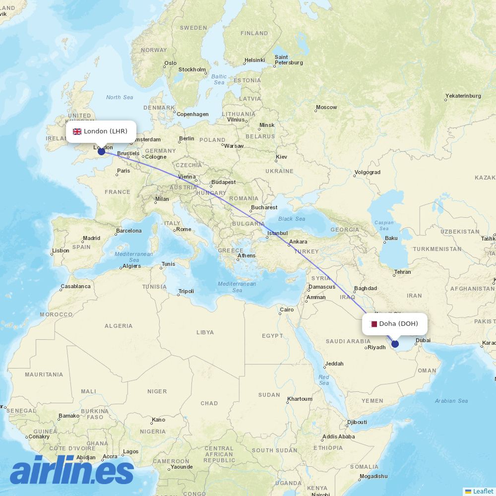Qatar Airways at LHR route map