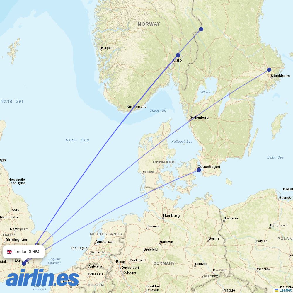 SAS at LHR route map