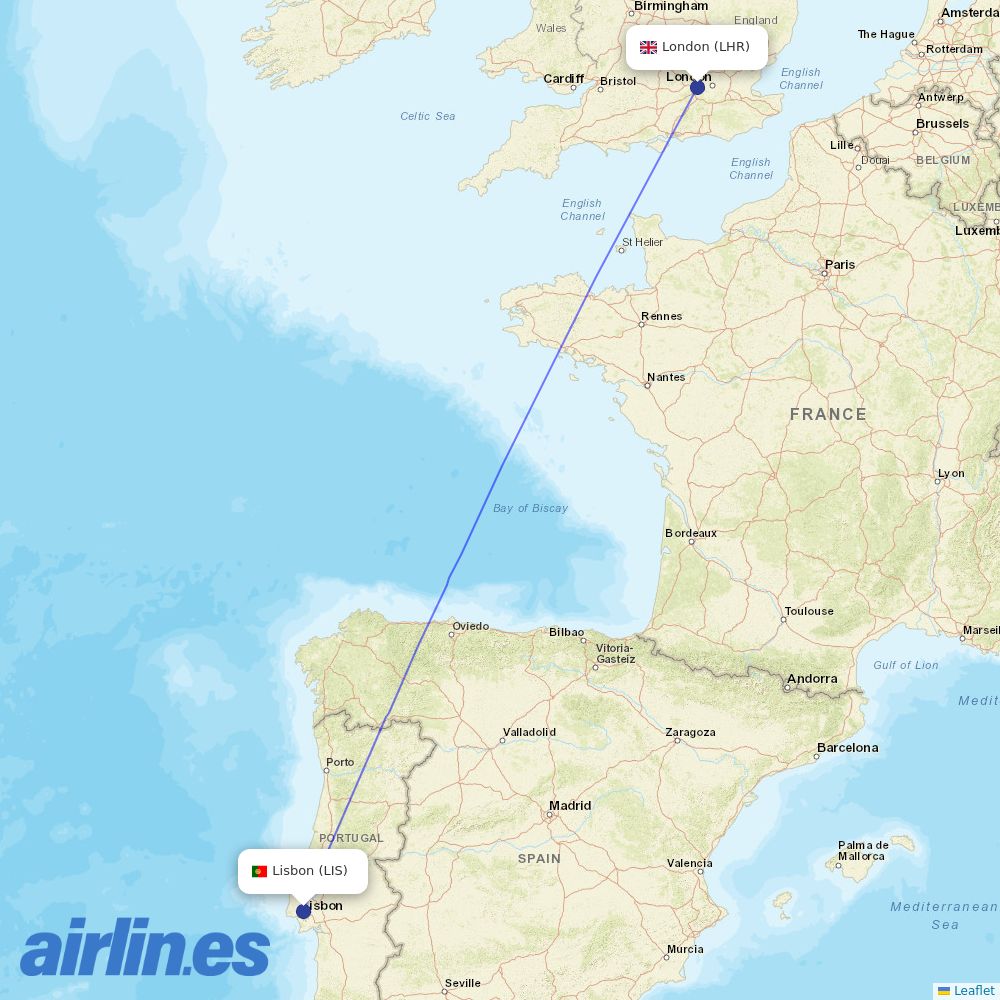 TAP at LHR route map