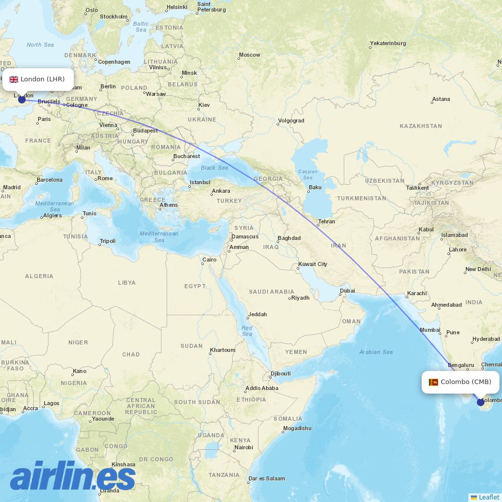 SriLankan Airlines at LHR route map