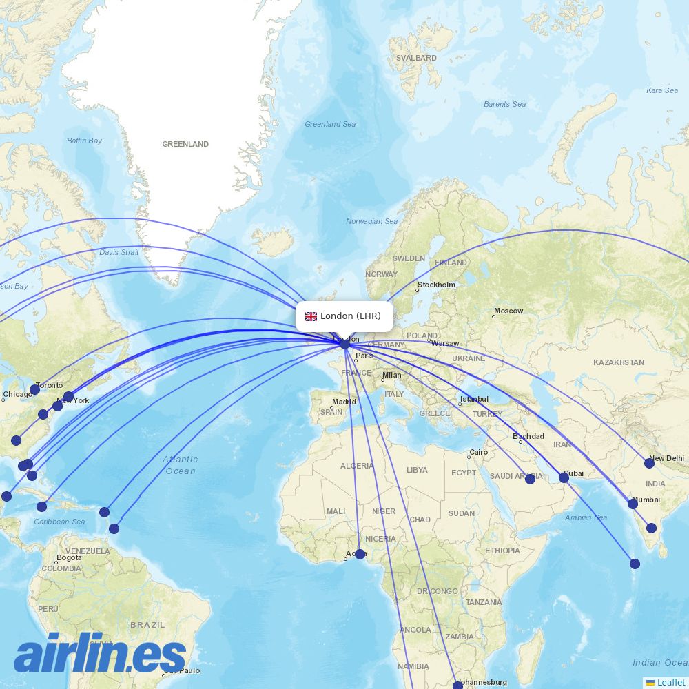 Virgin Atlantic at LHR route map
