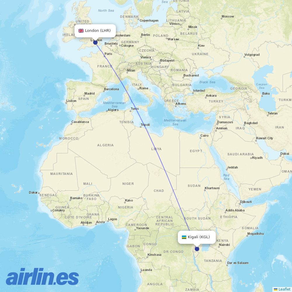 RwandAir at LHR route map