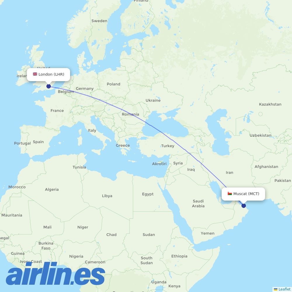 Oman Air at LHR route map