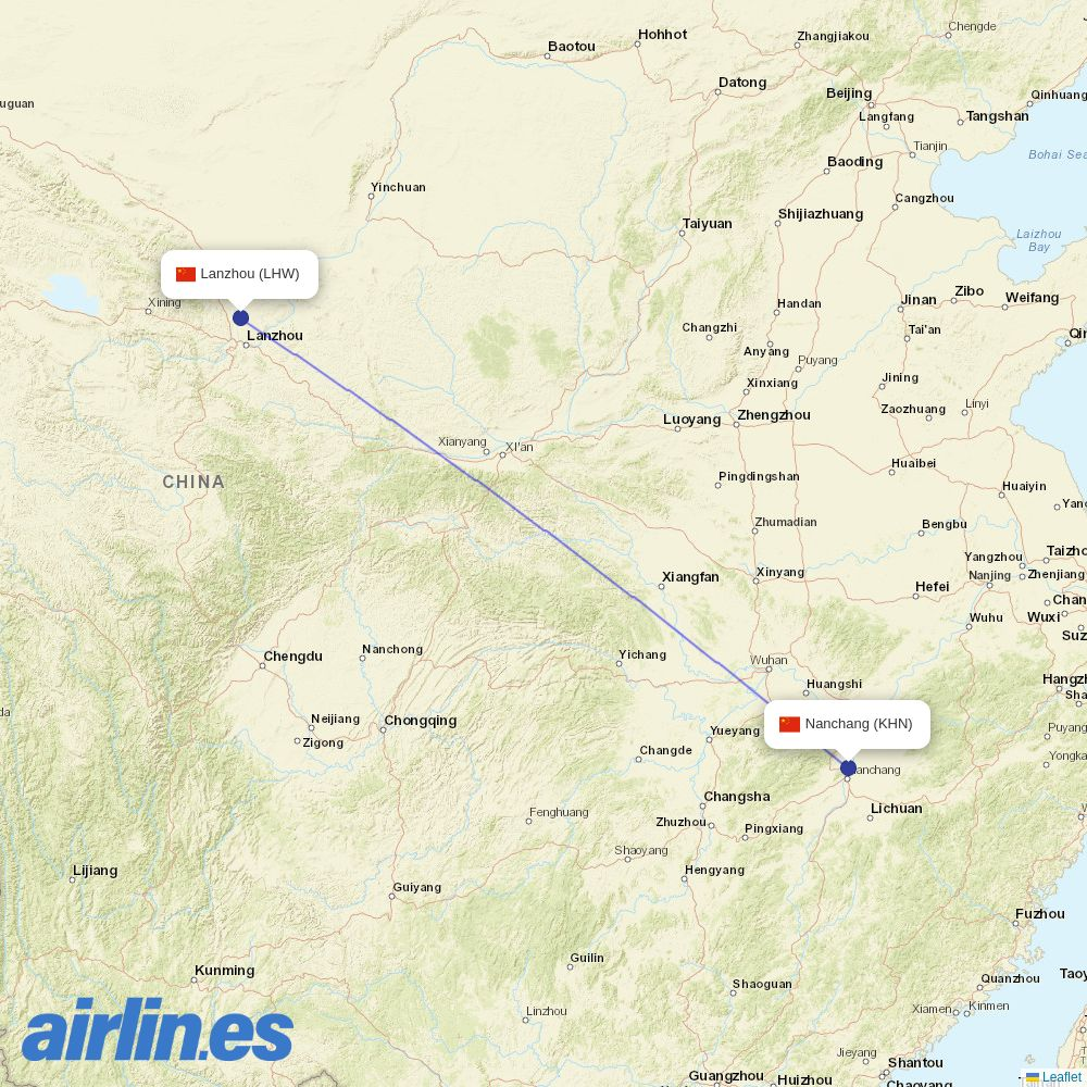 Air Travel from Lanzhou Zhongchuan International Airport destination map