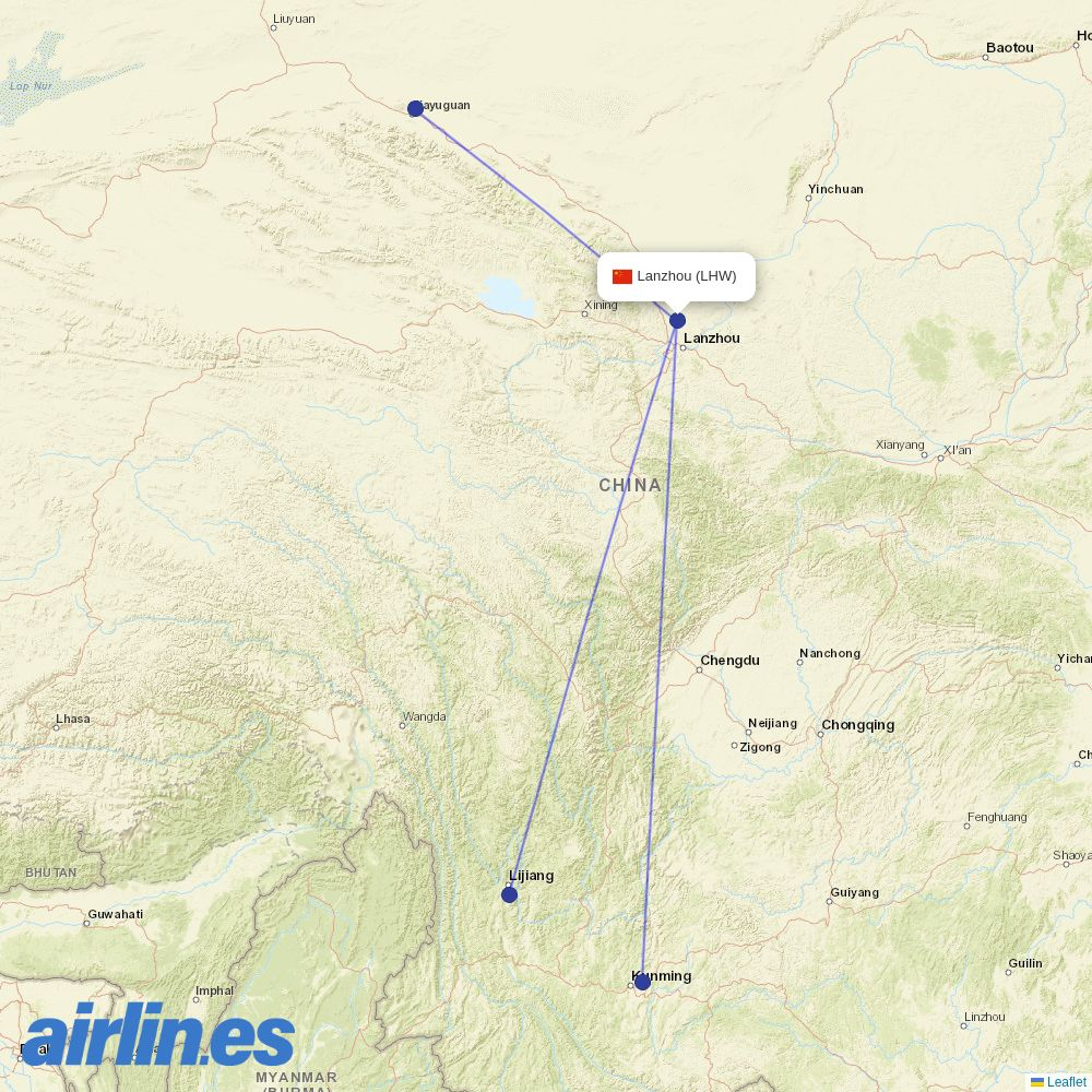 Ruili Airlines at LHW route map
