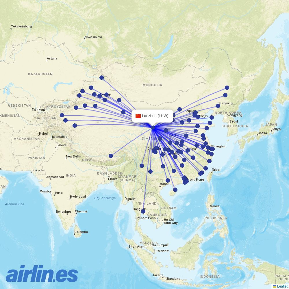 Urumqi Airlines at LHW route map