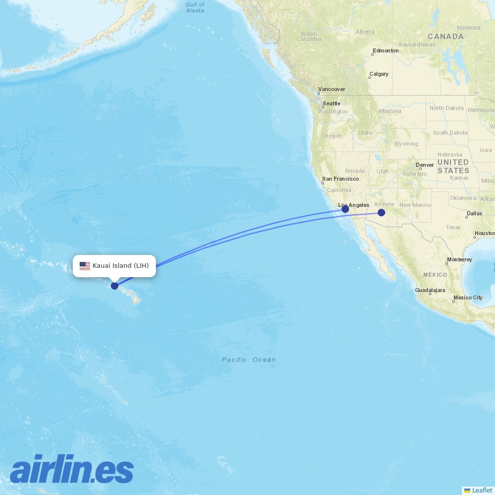 American Airlines from Lihue destination map