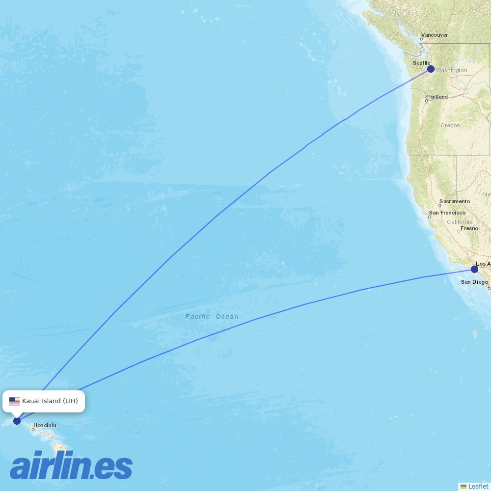 Delta Air Lines from Lihue destination map