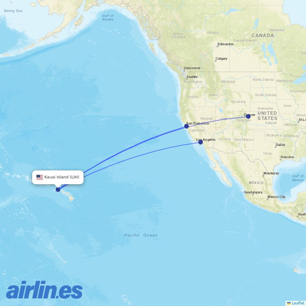 United Airlines from Lihue destination map