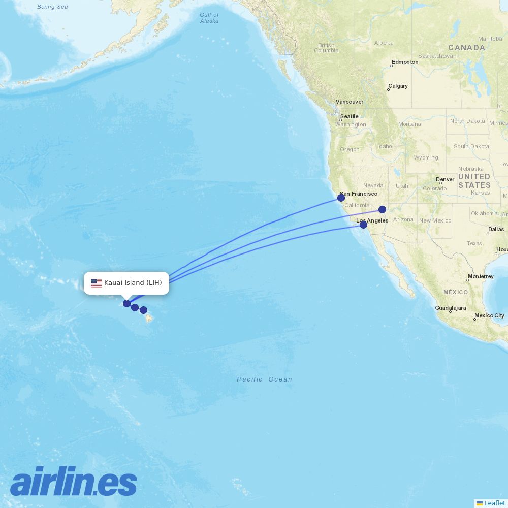 Southwest Airlines from Lihue destination map