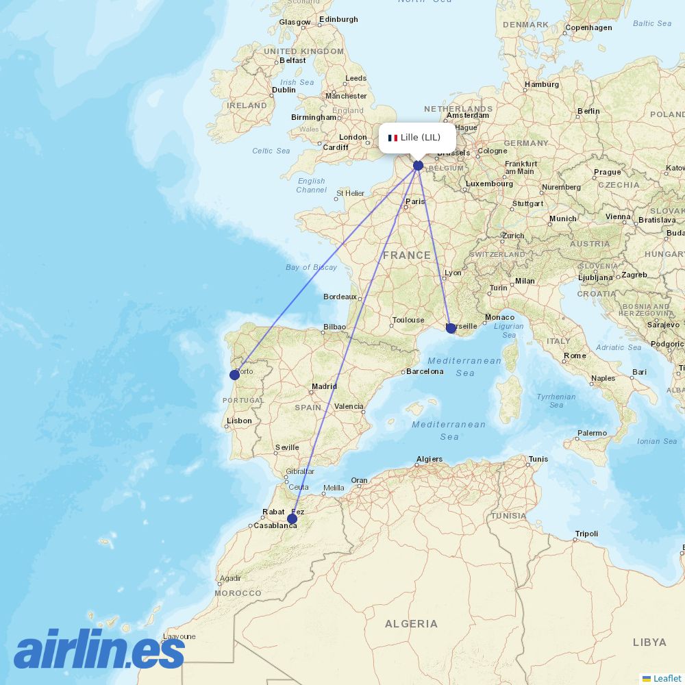 Ryanair from Lesquin destination map
