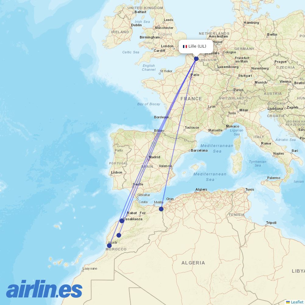 TUI fly Belgium from Lesquin destination map