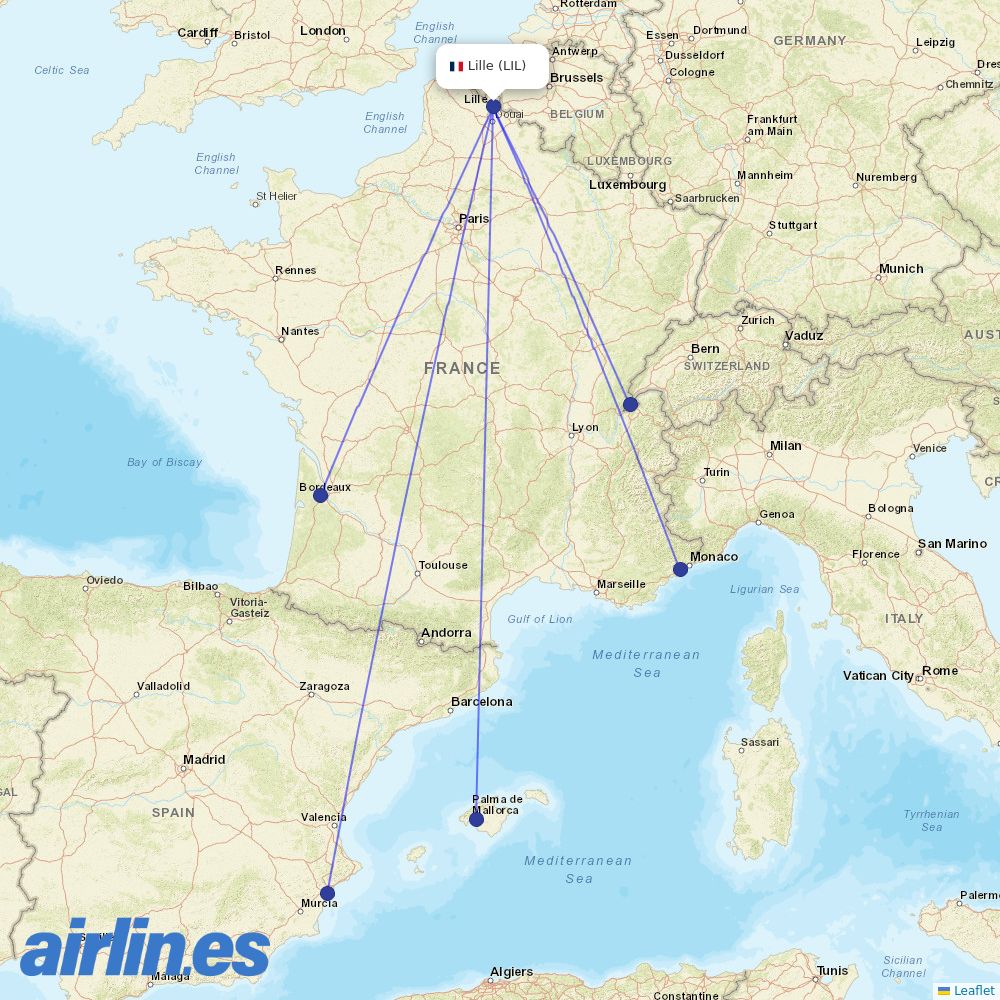 easyJet from Lesquin destination map