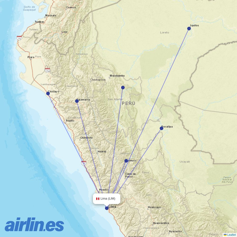 21 Air from Jorge Chávez International Airport destination map