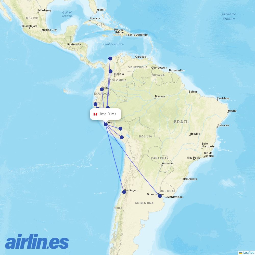 JetSMART from Jorge Chávez International Airport destination map