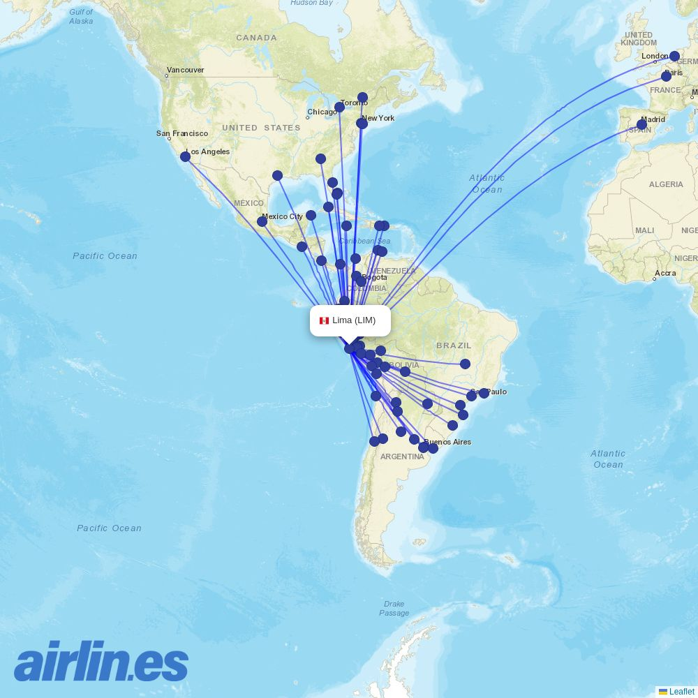 Air Transat from Jorge Chávez International Airport destination map