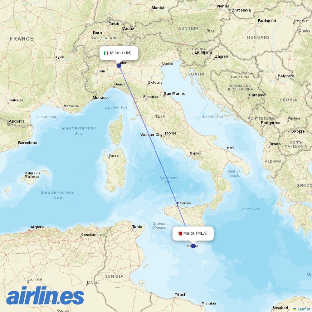 KM Malta Airlines at LIN route map