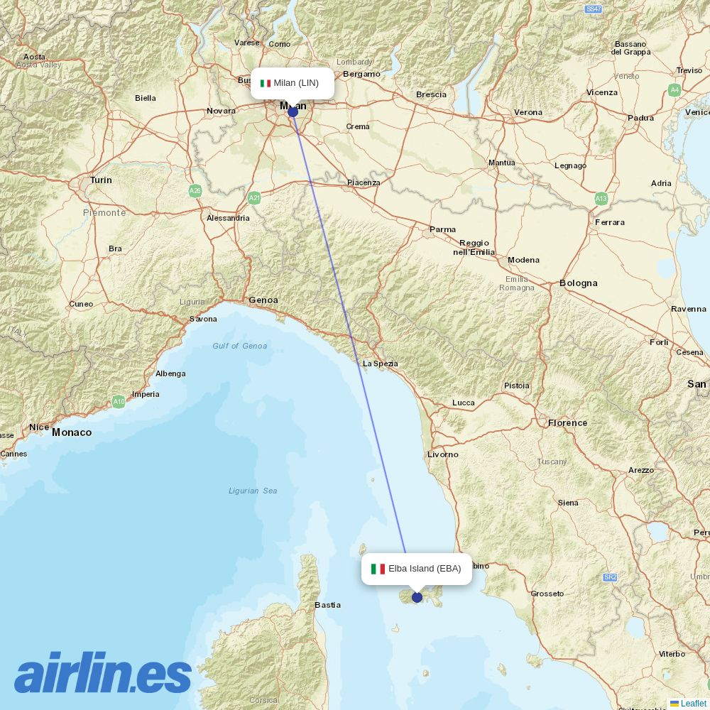 Polar Airlines from Linate destination map
