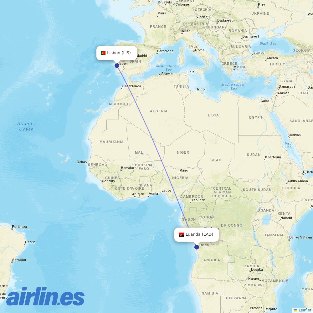 TAAG at LIS route map