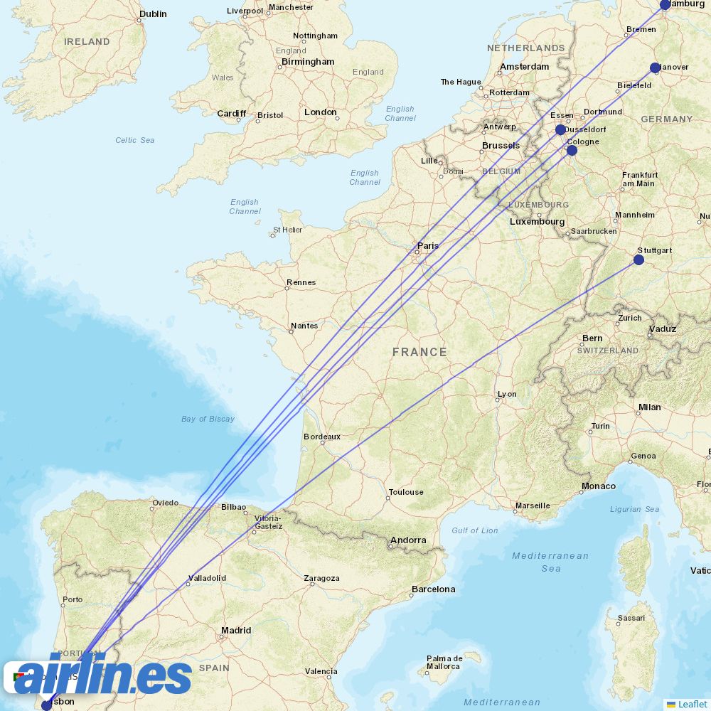 Eurowings from Lisbon Airport destination map