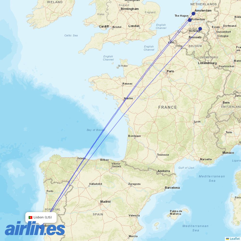 Transavia from Lisbon Airport destination map