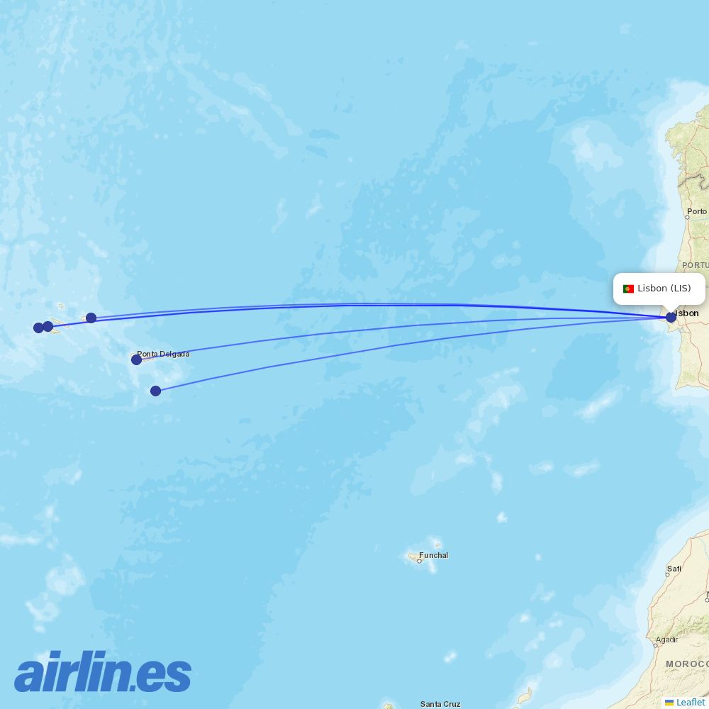 Azores Airlines at LIS route map