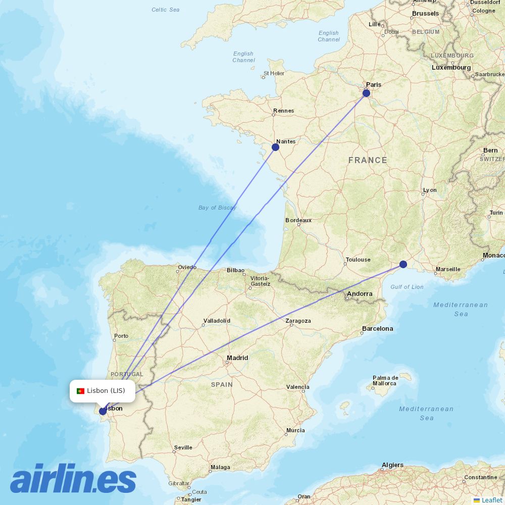 Transavia France at LIS route map