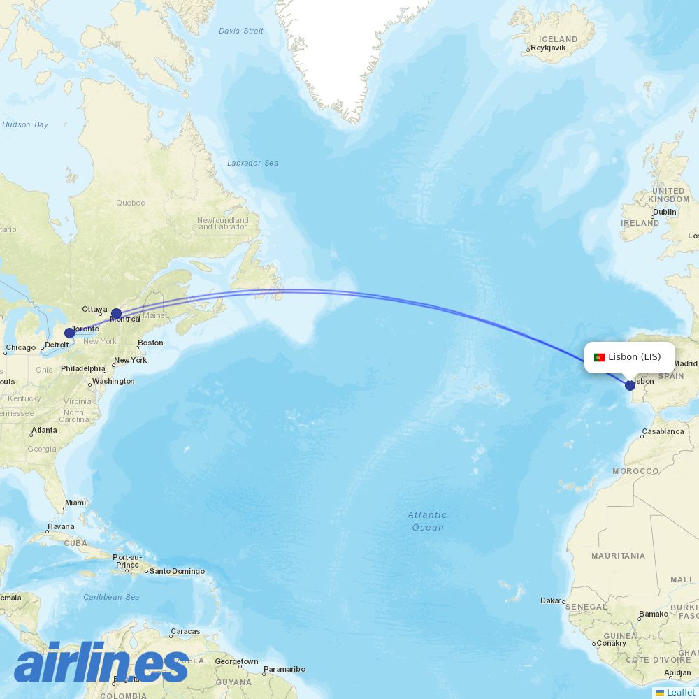 Air Transat at LIS route map