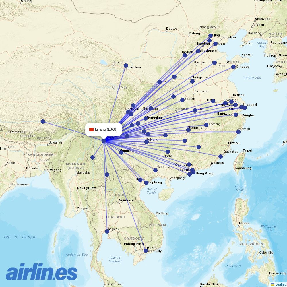 Juneyao Airlines at LJG route map