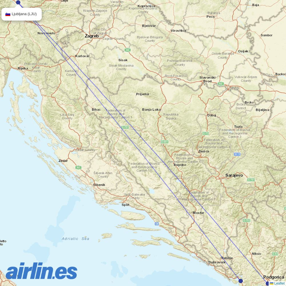 Air Montenegro at LJU route map