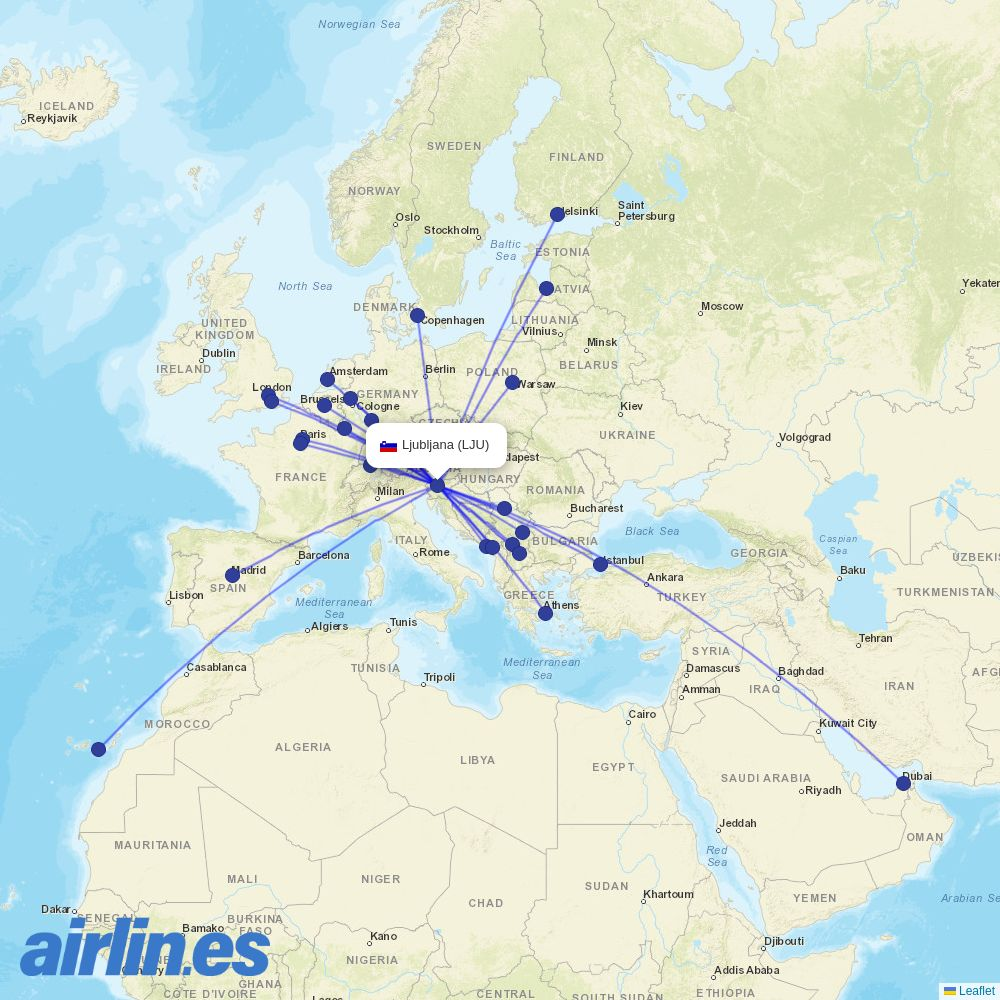 Air Baltic from Ljubljana destination map