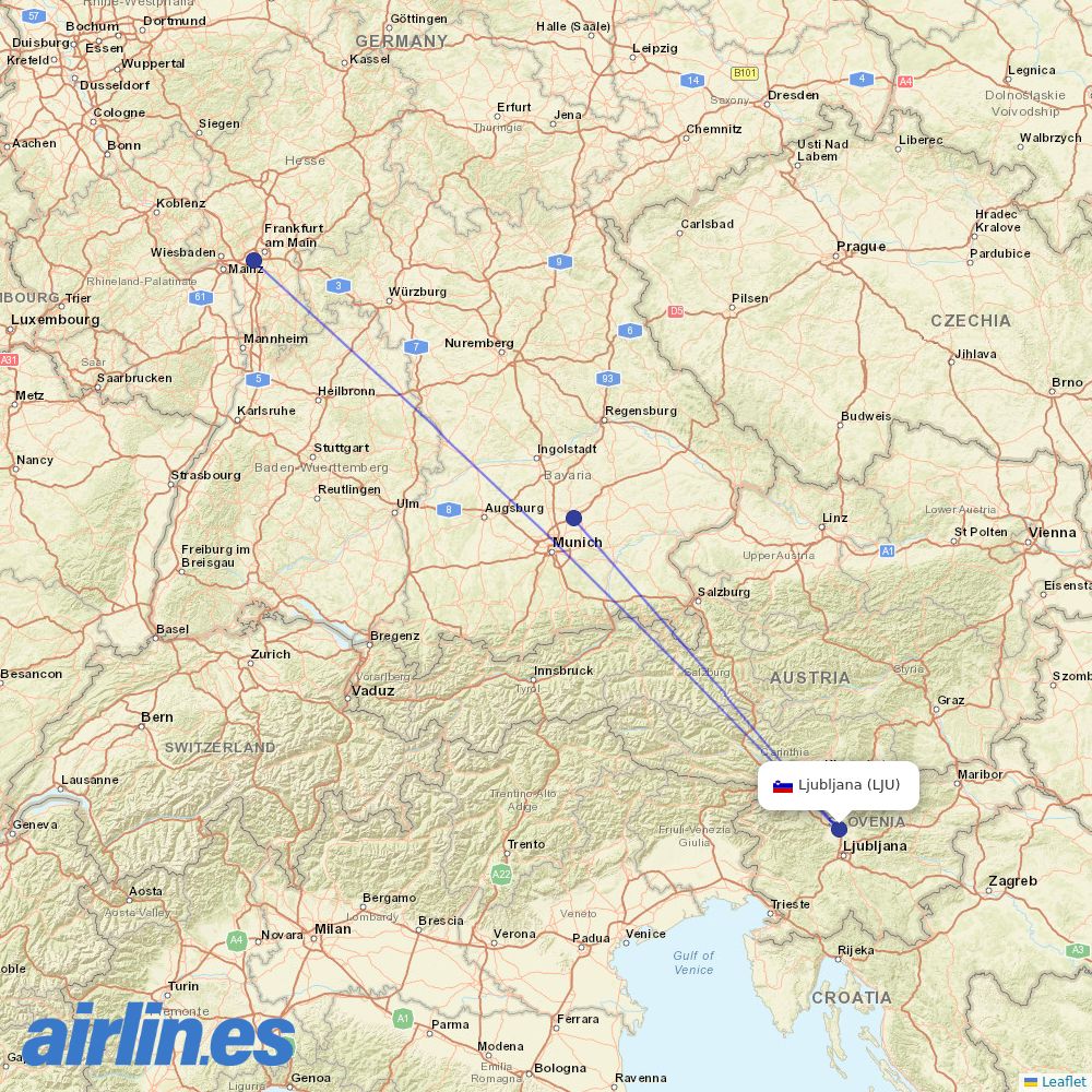 Lufthansa from Ljubljana destination map