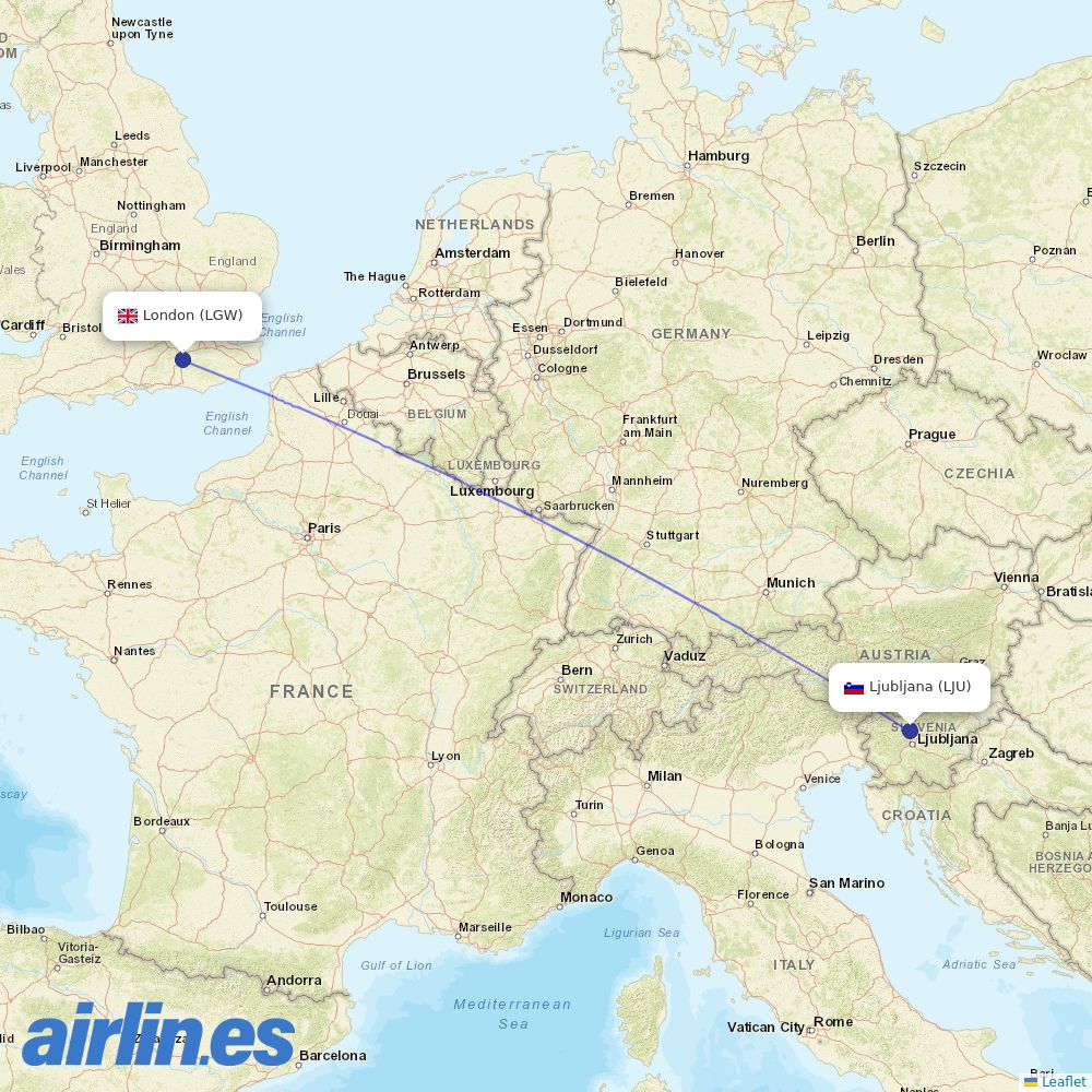 easyJet from Ljubljana destination map