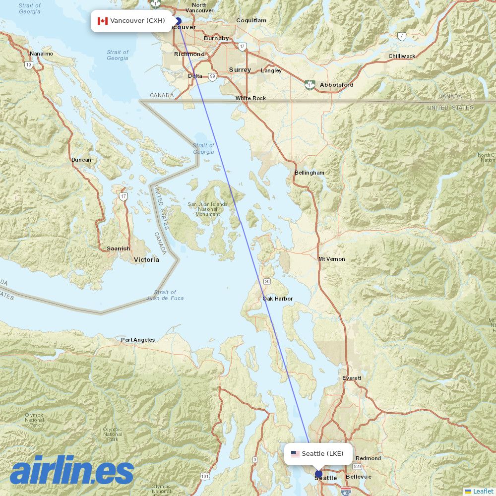 Harbour Air from Lake Union Sea Plane Base destination map