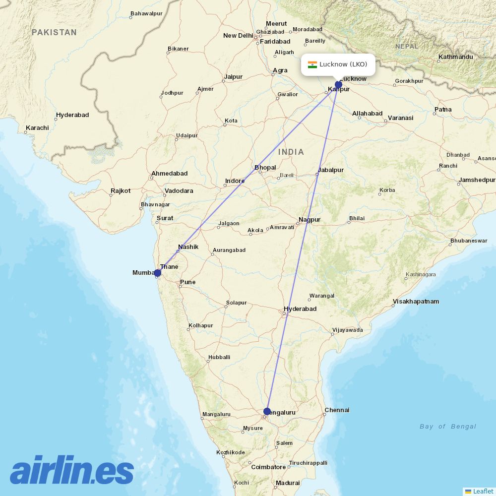 Akasa Air from Lucknow destination map