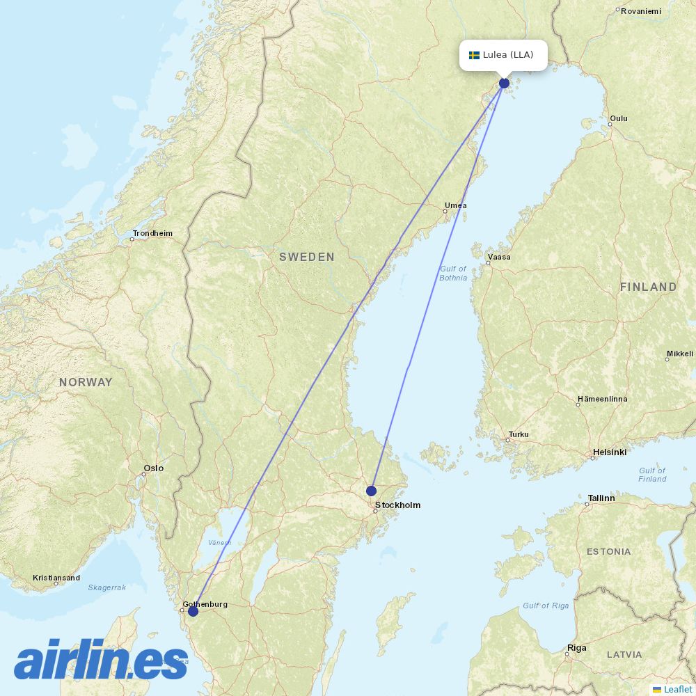 Scandinavian Airlines from Kallax destination map