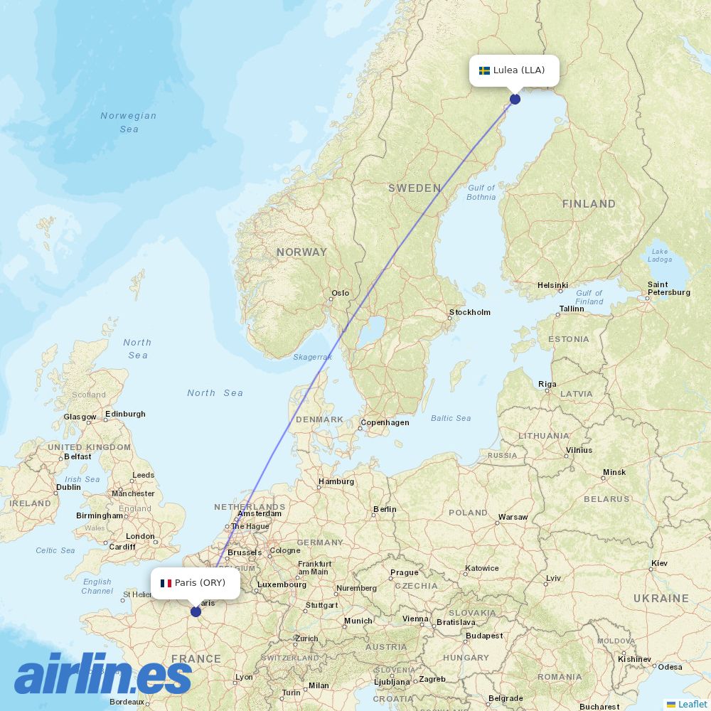Transavia France from Kallax destination map